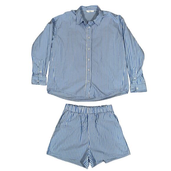 Talulah Blue White Stripe Cotton Pajama Set Button Shirt Shorts Small - Picture 12 of 12